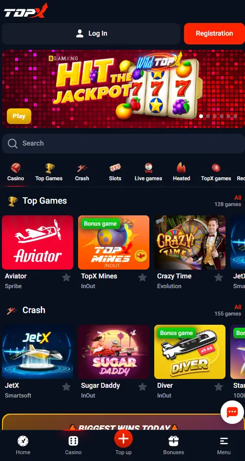 TopX mobile app interface