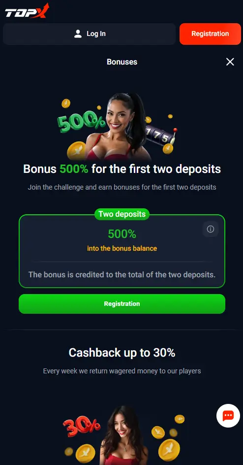 TopX casino app bonuses