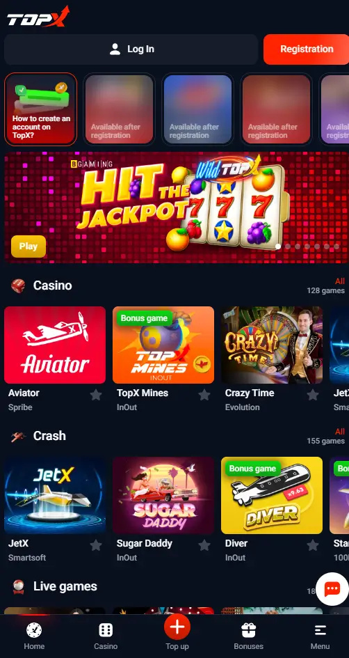 TopX casino mobile app
